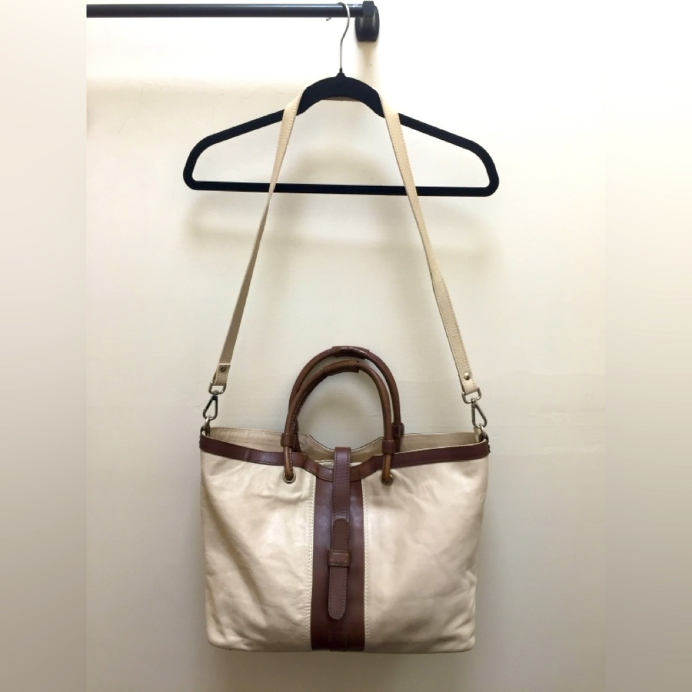 Marco Buggiani cream & brown Leather bag. GREAT STYLE!Some stains/ See pics